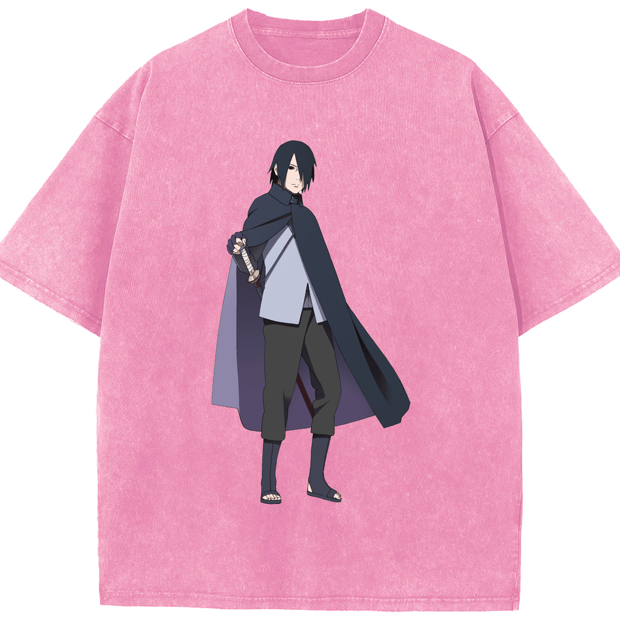 （画像用） NARUTO -ナルト- うちは サスケ Uchiha Sasuke 綿100% ヴィンテージ風 半袖Tシャツ（フロントプリント）